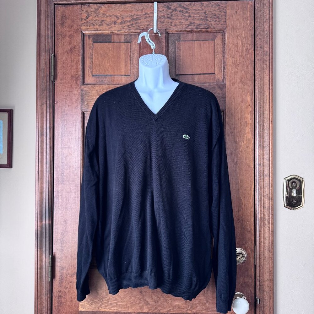 Lacoste Black Cotton V-Neck Sweater Size FR8/US XXXl\L